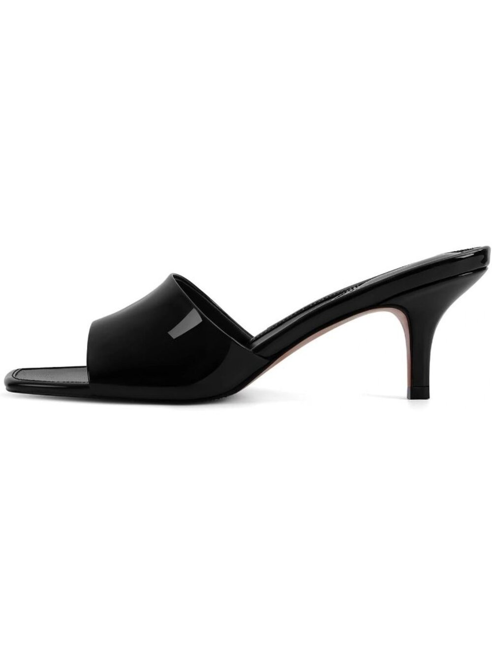Women's Kitten Heel Stiletto C-Black Low Heels Slip On Slides Square Open Toe - Picture 6 of 6